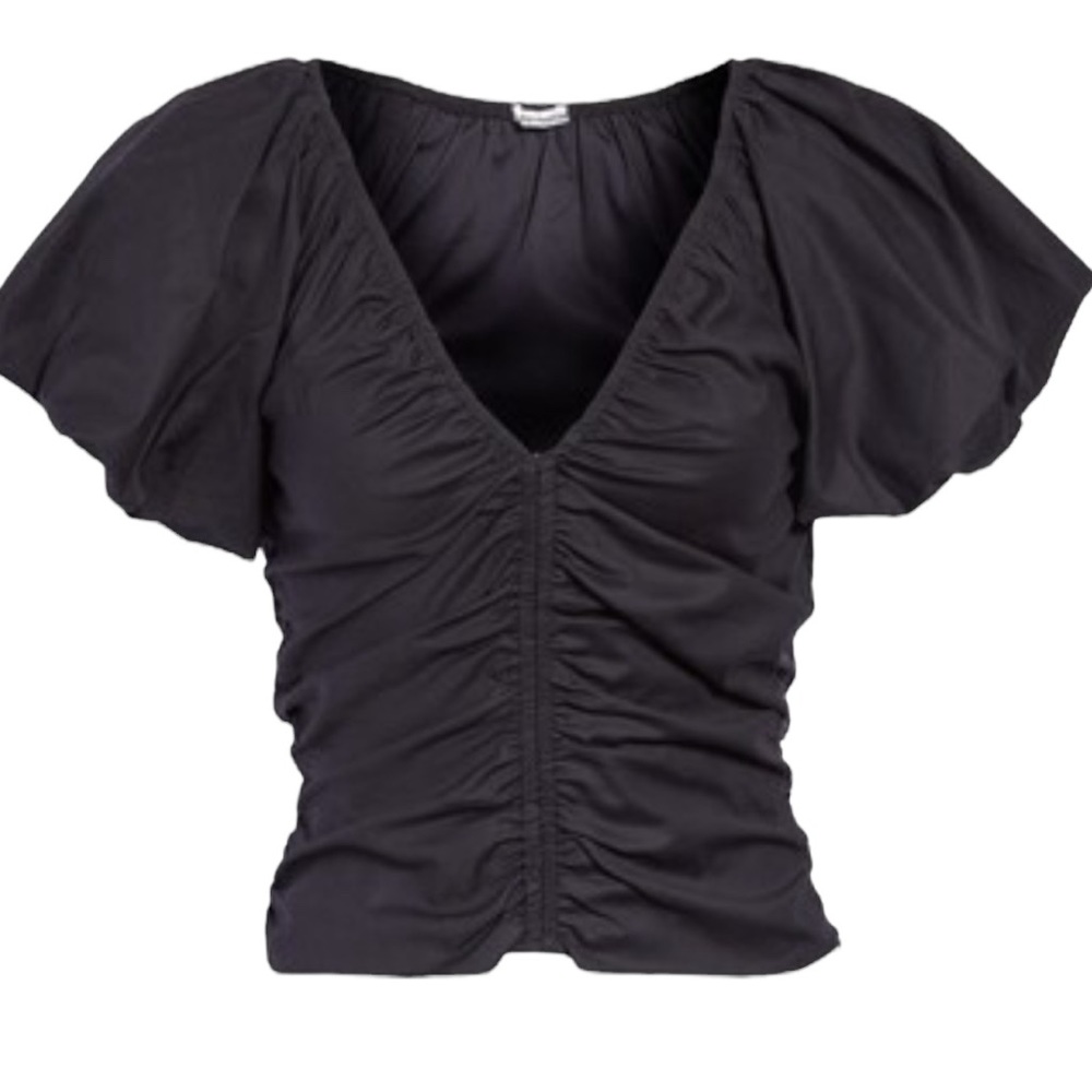 Reformation Sonny Top Orgsnic Cotton V-Neck Puff Sleeve Ruched size 6